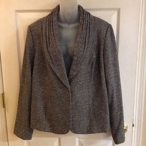 Dialogue XL suit jacket in black tweed with micro metallic and pink threads. EUC
